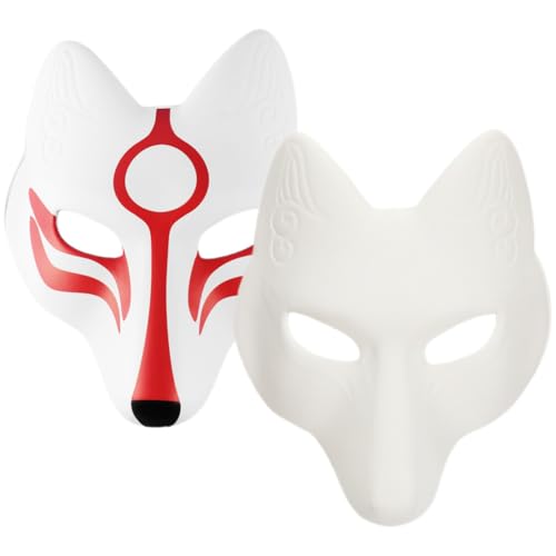 WRITWAA 2 Stück Fuchs-Maske Leere Maske Tiermaske Weiße Maske Für Damen Herren Kinder Für Cosplay Halloween Weihnachten Party Kostüm Kostüm-Requisite (Je Eine In Weiß Und Bedruckt) von WRITWAA