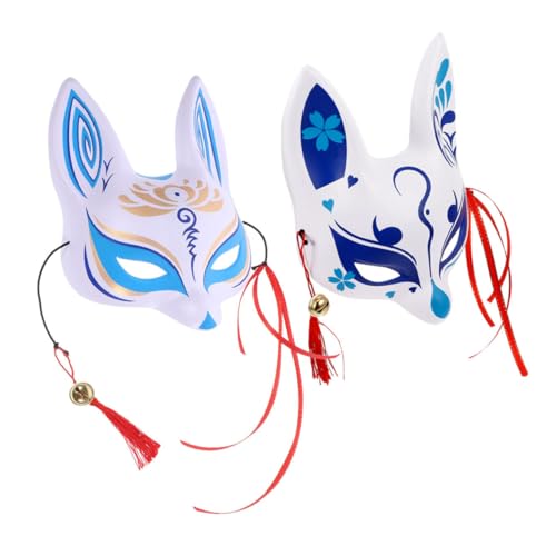 WRITWAA 2 Stück Japanische Fuchs Dämonen Maske Halloween Masken Halloween Kopfschmuck Mädchen Maskerade Maske Kinder Cosplay Masken Tier Cosplay Maske Venezianische Maske Kimono von WRITWAA