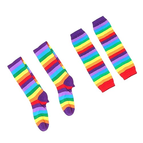 WRITWAA 2St Regenbogen-Strümpfe fasching stulpen faschingsaccessoires fasching accessoires Party-Handschuhe Clownsocken Thermosocken für Damen bunte warme Socken Regenbogenhandschuhe rot von WRITWAA