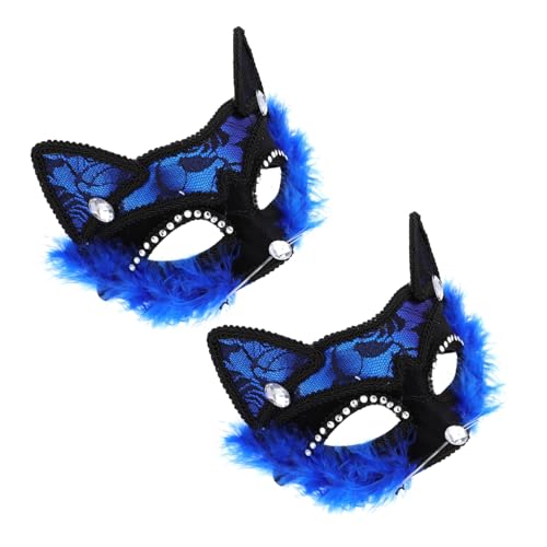 WRITWAA 2St katze gesichtsmaske Halbgesichtsmaskerademasken Maske Katze Maskerade Maske Frauen Strass-Katzenmaske halloween maske halloween-maske frauen masken Maskerade Masken Spitze Blue von WRITWAA