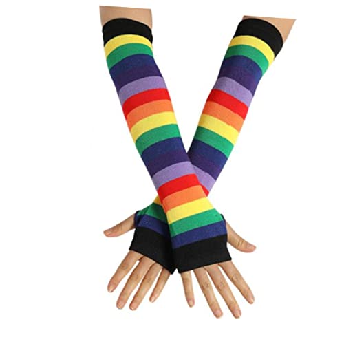 WRITWAA 2st Bunte Warme Socken Warme Handschuhe Fingerlose Handschuhe Kostüme Für Mädchen Damensocken Regenbogen-armwärmer Regenbogenkleidung Mädchen Handschuh Damen Handschuhe Black von WRITWAA