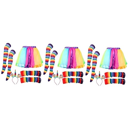 WRITWAA 3 Sätze Regenbogen-anzug Attraktives Regenbogenkostüm Tutu-rock Tutu-kleid Für Mädchen Zubehör Für Den Abschlussball Cosplay-party-kostüm Bühnentanz-requisite Polyester (polyester) von WRITWAA