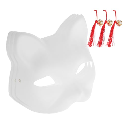 WRITWAA 3 Sätze Weiße Handbemalte Masken Halloween Masken Tiermaske Weiße Maskerademasken DIY Fuchsmaske Weiße Papierkatzenmaske Bemalbare Fuchsmaske von WRITWAA