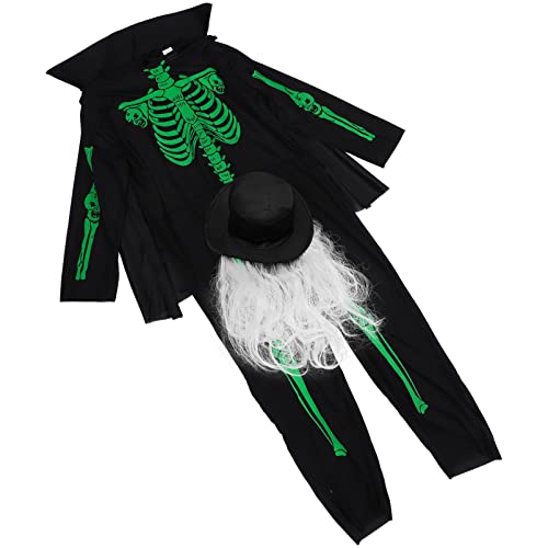 WRITWAA 3 Teiliges Halloween Kostü Für Erwachsene Glow The Dark Skelett Jumpsuit Mit Haube Und Umhang Ideales Cosplay Outfit Für Fasching Und Halloween von WRITWAA