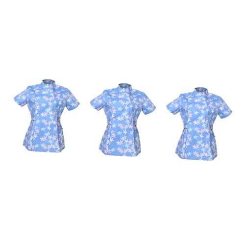 WRITWAA 3st Krankenschwesteruniform Mit Blumenmuster Frauen Arbeitskleidung Labor Weißes Kostüm Mantel Für Ärzte Damenbekleidung Still-tops Kleidung Frauen Sky-blue Polyester Baumwolle von WRITWAA