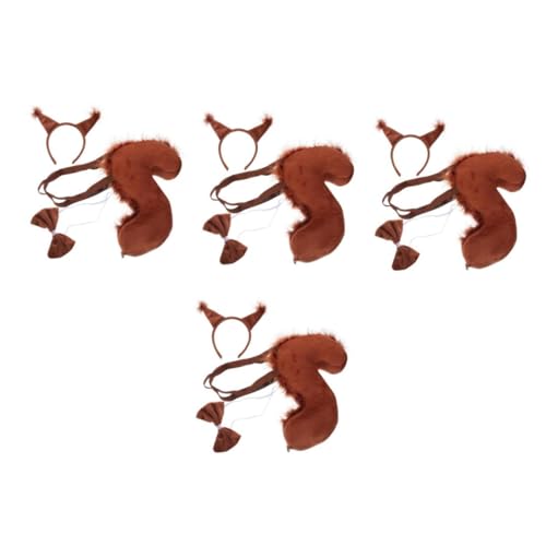 WRITWAA 4 Sätze Eichhörnchen-Stirnband-Set tierkostüme animal costume Mausohren Tierschwänze und Ohren Eichhörnchen-Ohr-Stirnband für Mädchen Cosplay- Stoff Coffee von WRITWAA