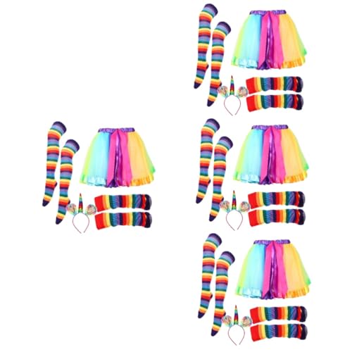 WRITWAA 4 Sätze Regenbogen-Anzug Cosplay-Outfits Tutu-Röcke für Mädchen costume de halloween halloweenkostüme Regenbogen-Tutu für Mädchen dekoratives Stirnband Polyester (Polyester) von WRITWAA