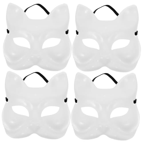 WRITWAA 4 Stück leere Maske halloween masken halloweenmaske Katzen Halbmasken Katzenmasken zum Bemalen Maskerade-Maske DIY-Maske Masken für Erwachsene Erwachsener Kleidung Tier bilden Weiß von WRITWAA