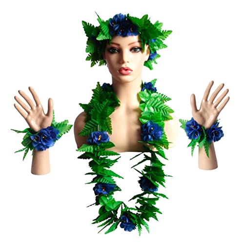 WRITWAA 5st Hawaiianisches Stirnband Hawaii-partykostüm Hawaiisch Hawaii-outfits Hawaiianische Blumenkette Künstliche Hibiskusblüten Grüner Kranz Künstliche Blumengirlande Blue von WRITWAA