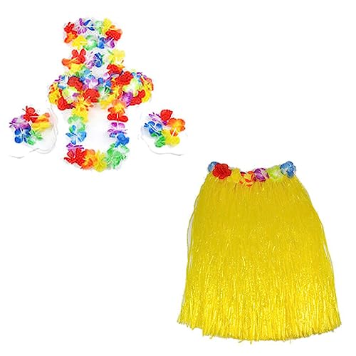 WRITWAA 6St tropischer Hula-Tanzrock tropisches Partyarmband hawaii hula rock bunt hawaiianische Blumenkette Hawaii-Kostüm für Mädchen Hawaii-Grasrock Rock aus tropischem Hula-Gras Yellow von WRITWAA