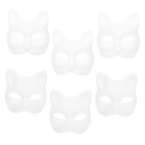 WRITWAA 6st Handbemalte Maske Diy Vollgesichtsmaske Leere Masken Unbemalte Masken Leere Maske Für Bühnenaufführung Katze Therian Katzenmasken Bemalbare Tiermaske Fuchs Heiser Papier Weiß von WRITWAA