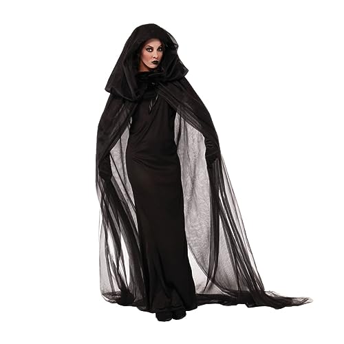 WRITWAA Damen Halloween Hexenkleid Für Cosplay Schwarzes Langes Kleid Mit Netzdetails Größe XXL Perfekt Für Gruselige Anlässe Und Kostümpartys von WRITWAA