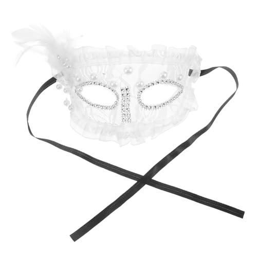 WRITWAA Feder maske Maskenball Kostümparty Karnevalsmaske Frauen Party Maske Damen Karneval Maske Partyzubehör Cosplay-Masken für Frauen Maske für Halloween Kostümzubehör Spitze Weiß von WRITWAA