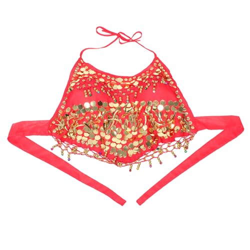 WRITWAA Glitzerndes Bauch Tanz Bra Top Mit Pailletten Rotes Halter Top Für Frauen Ideal Für Bauch Tanz Tribal Und Festival Aufführungen Mit ünzen Und Funkelndem Design von WRITWAA