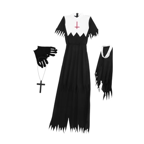 WRITWAA Lustiges Halloween Kostü Für Erwachsene Zombie Nonne Outfit Mit Passenden Accessoires Für Kostümpartys Und Cosplay Größe L Gruselige Verkleidung Für Halloween Events von WRITWAA