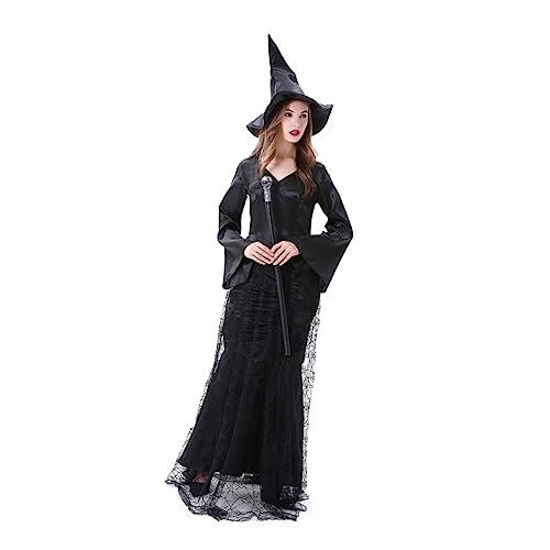 WRITWAA Halloween Damen Kleid Spider Web Hexenkostü Set Für Cosplay Und Maskenball Größe L Länge Des Kleides Empfohlen Für Körpergröße 163 von WRITWAA