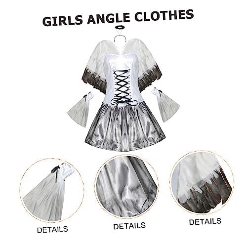 WRITWAA Halloween Evil Angel Lady Kostüm Set Mit Kleid Kopfschmuck Und Flügeln Perfekt Für Schaurige Halloween Partys Und Cosplay Events Ideal Für Paarkostüme von WRITWAA