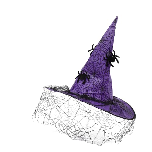 WRITWAA Halloween-Hexenhut Hexenhut für Erwachsene Mütze Maskeradekostüm Hexen Stirnband Outfit Kostüme hexenhut Halloween Hexenhut Schleier Hexenhut Foto-Requisite Vlies Violett von WRITWAA