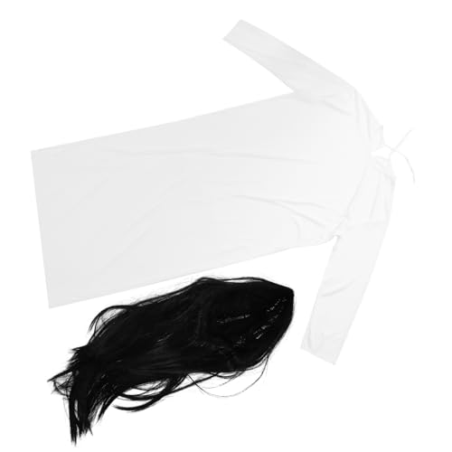 WRITWAA Halloween Kostüm Damen Horror Cosplay Set Weißes Kleid und Schwarze Perücke Gruselige Geisterverkleidung Haunted House Dress Up Props für Fasching und Mottoparty WRITWAA Halloween Kostüm Damen Horror Cosplay Set Weißes Kleid und Schwarze Perücke Gruselige Geisterverkleidung Haunted House Dress Up Props für Fasching und Mottoparty von WRITWAA