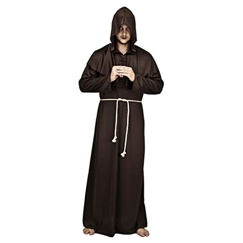 WRITWAA Halloween Mittelalter önch Kostü Klassisches Priester Cosplay Outfit Größe XL Kaffee Perfekt Für Karneval Fasching Und LARP Veranstaltungen von WRITWAA