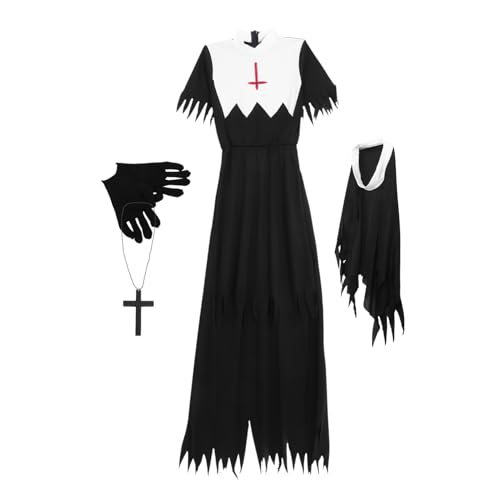 WRITWAA Halloween Kleidung Damen Halloween Zombie Nonne Kostü Für Frauen Gruselige Cosplay Verkleidung Mit Kerchief Handschuhen Und Halskette Ideal Für Halloween Partys Und Kostümveranstaltungen von WRITWAA