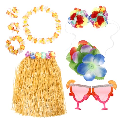 WRITWAA Hawaiianisches Partyset Mit Blumenkranz Haarclip Sonnenbrille Und Strohhut 8 Teiliges Luau Dekorationsset Für Sommer Und Strandpartys von WRITWAA