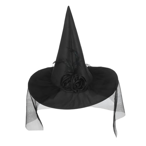 WRITWAA Hexen Hut Halloween-kostüm Hexenkostüm Hexenmütze Halloween-hexengesicht Halloween Kostüm Hexenhut Kostüme Hexendekor Halloween-Lichter Cosplay Zaubererhut Black Gittergewebe von WRITWAA