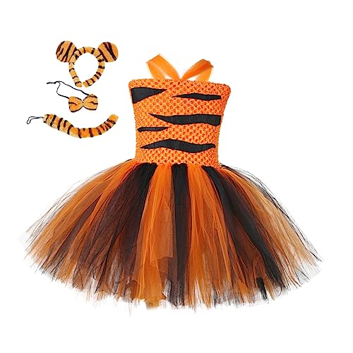 WRITWAA Kinderröcke halloween costume halloween kleidung fasnachtskostüme kleidung kinder Tiger verkleiden sich Cosplay Tigerohren Kostüm Röcke für Mädchen Tanzrock für Mädchen Orange von WRITWAA