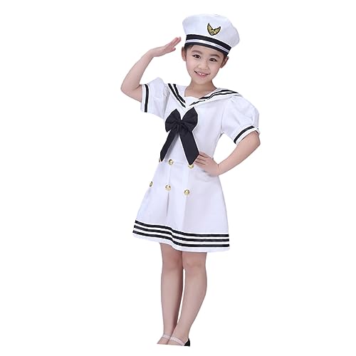 WRITWAA Matrosenkostüm für Mädchen kinderkleider kinderkleidung geburtstagsgeschenke clothes fashing costume kinder weiße Marine-Outfits weiß marine uniform Marine-Navy-Kostüm Black von WRITWAA