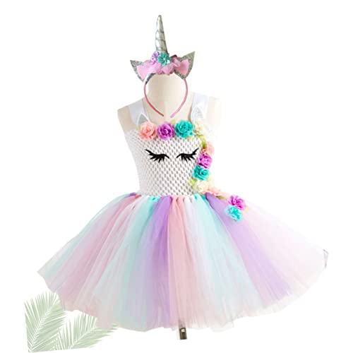 WRITWAA Mesh-Rock-Horn-Stirnband Kopfbedeckung für Mädchen Tutu-Kostüm Einhorn-Tüllrock einhorn haarband halloween kleider halloween dress Partykostüm Einhorn-Tutu-Kleid mit Stirnband von WRITWAA