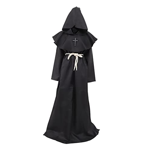 WRITWAA Mittelalterliche Kapuzen önchskutte Halloween Kostü Für Erwachsene Schwarze Priesterrobe Für Cosplay Karneval Und Themenshows Unisex Größe von WRITWAA