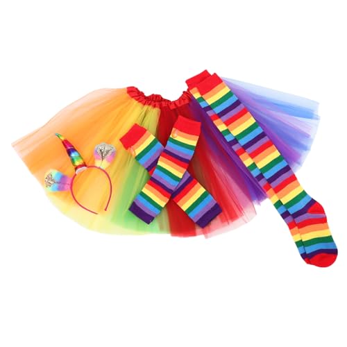 WRITWAA Regenbogen Tutu Kleid Set Für Erwachsene Bunte Mehrlagige Rüschenshorts Für Partys Fotografie Und Kostüme Inkl 1 Rock Handschuhe Socken 1 Haarband von WRITWAA