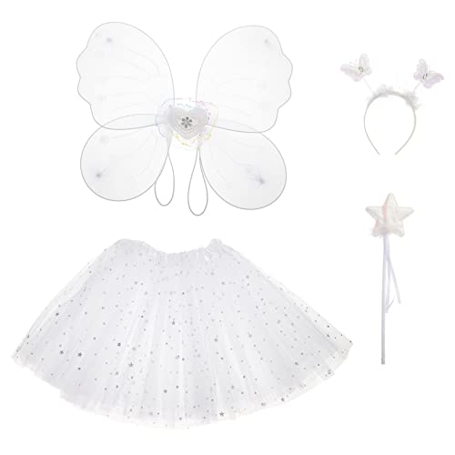 WRITWAA Set Mit Feen Gauze Rock Und Schmetterlingsflügeln Für ädchen Kostü Accessoire Performance Kleid Mit Glitzerndem Design Und Haarband Ideal Für Karneval Fasching Und von WRITWAA