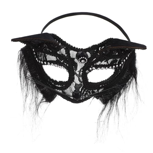 WRITWAA Spitze Katze Gesichtsmaske Gruselige Halloween-maske Halloween-maskenstütze Maskerademasken Masken Verkleiden Halloween-cosplay-masken Gesichtsdekore Cosplay Halb- Plastik Black von WRITWAA