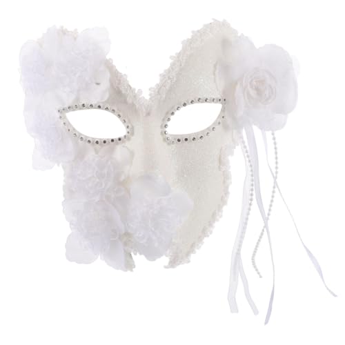 WRITWAA Venezianische Tanzmaske Karneval Maskierte Maske Glitzer Maske Halloween -Maske Mode Langhantel tragbare Verbände Pannenset Maskerademaske aus weißer Spitze Maskerademasken Plastik von WRITWAA