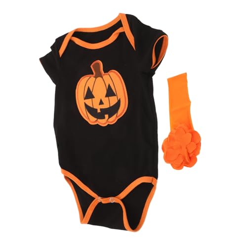 WRITWAA Süßes Kürbis-outfit Babykostüme für Neugeborene Halloween-spielanzug-set Stirnband Kurzärmelig Baby-mädchen/junge Erstes Halloween-outfit von WRITWAA