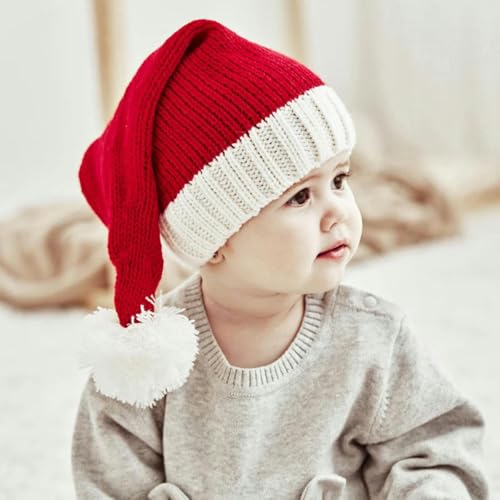 Gestrickte Weihnachtsmütze, niedlicher Bommel, für Erwachsene, Kinder, weiche Beanie, Weihnachtsmannmütze, Neujahrsparty, Kindergeschenk, Navidad Natal Noel Dekoration für Kinder von WRJLIN