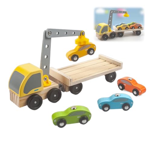 WRQIOO Autotransporter Holz mit 4 Magnet-Autos, Holzspielzeug Kranwagen, Abschleppwagen Spielzeug für Kinder ab 1, 2, 3, 4, 5 Jahren, Geschenk Jungen & Mädchen WRQIOO Autotransporter Holz mit 4 Magnet-Autos, Holzspielzeug Kranwagen, Abschleppwagen Spielzeug für Kinder ab 1, 2, 3, 4, 5 Jahren, Geschenk Jungen & Mädchen von WRQIOO