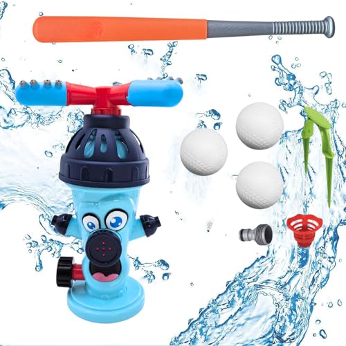 Wassersprinkler Baseball Spielzeug Sprinkler Tee Ball Spiele mit 3 Baseballs befestigt an Hinterhof Rasen Garten Spaß Geschenk für Jungen und Mädchen (Blau) von WRUIOY