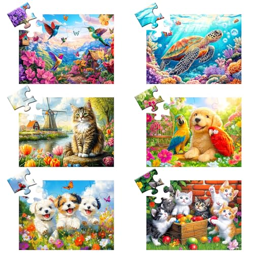 6 Packungen 16 große Teile Puzzle für Senioren Puzzle Demenz Alzheimer Produkte Aktivitäten für Senioren Ältere Erwachsene Hund Katze Schildkröte Einfaches Puzzle Alzheimer Gedächtnisspiele mit 6 von WSCXSC