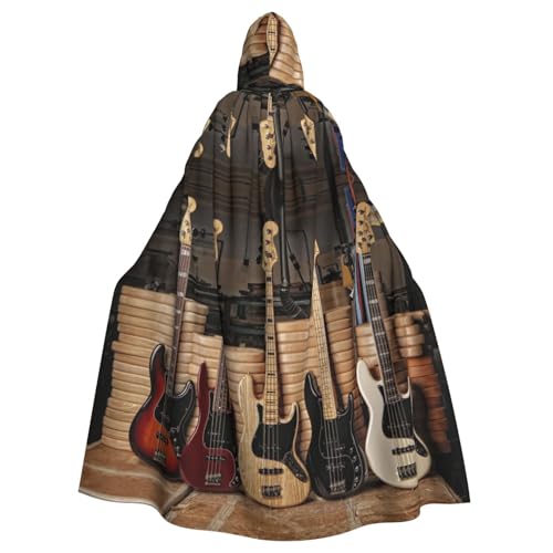 WSHFFILO Kapuzenponcho für Erwachsene, Motiv: Gitarre, Bass, Musik, Musikinstrumente, bedruckt, Party-Dekoration, Umhang von WSHFFILO