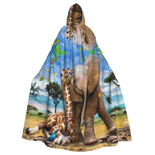 WSHFFILO Kapuzenponcho mit Elefanten- und Giraffenmotiv, für Erwachsene, Party-Dekoration, Umhang von WSHFFILO