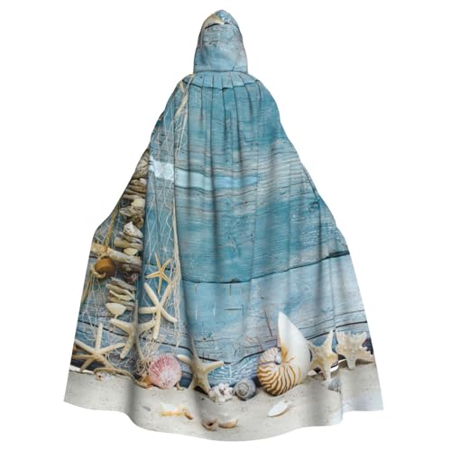 WSHFFILO Kapuzenponcho mit Muschelmotiv und Seestern-Muster, für Erwachsene, Party-Dekoration, Umhang von WSHFFILO