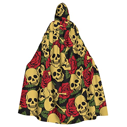 WSHFFILO Kapuzenponcho mit Rosen- und Totenkopf-Aufdruck, für Erwachsene, Party-Dekoration, Umhang von WSHFFILO