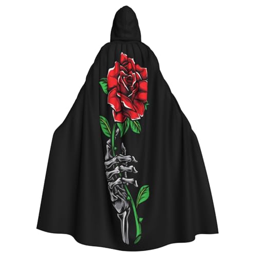 WSHFFILO Kapuzenponcho mit Totenkopf-Rosen-Motiv, für Erwachsene, Party-Dekoration, Umhang von WSHFFILO