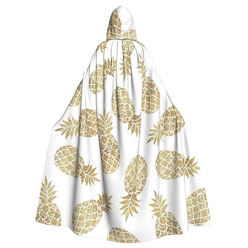 WSHFFILO Kapuzenumhang mit goldenem Ananas-Hintergrund, für Erwachsene, Partydekoration, Umhang von WSHFFILO