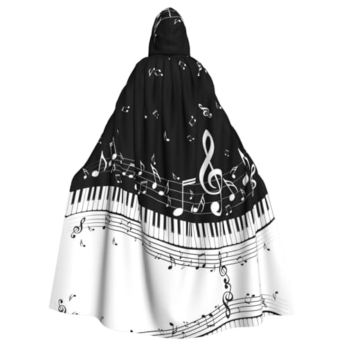 WSHFFILO Schwarz-weißer Kapuzenponcho mit Musiknoten-Aufdruck für Erwachsene, Party-Dekoration, Umhang von WSHFFILO