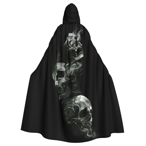 WSHFFILO Schwarz-weißer Totenkopf-Umhang mit Kapuze für Erwachsene, Poncho, Party-Dekoration, Umhang von WSHFFILO