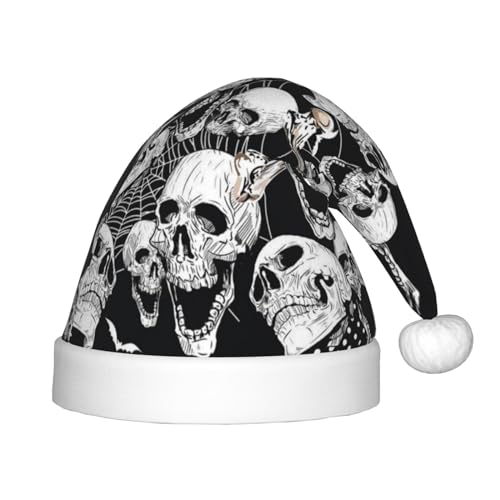 WSHFFILO Weihnachtsmütze mit Totenkopf-Hintergrund, bedruckte Weihnachtsmütze, Urlaubsparty-Dekoration, Plüsch-Hut von WSHFFILO