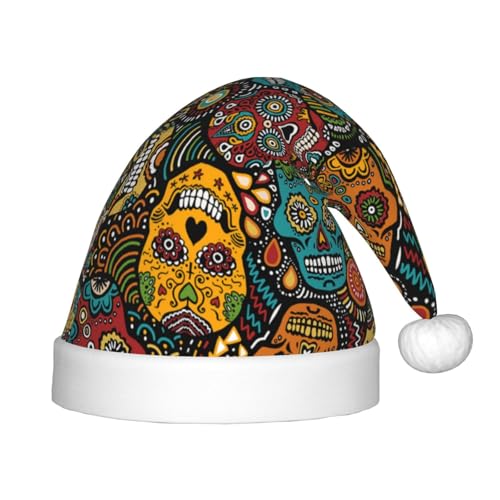 WSHFFILO Weihnachtsmütze mit Totenkopf-Motiv, bedruckt, für Urlaub, Party, Dekoration, Plüsch, Weihnachtsmannmütze von WSHFFILO